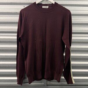 JIL SANDER burgundy wool blend sage green strip lightweight classic sweater